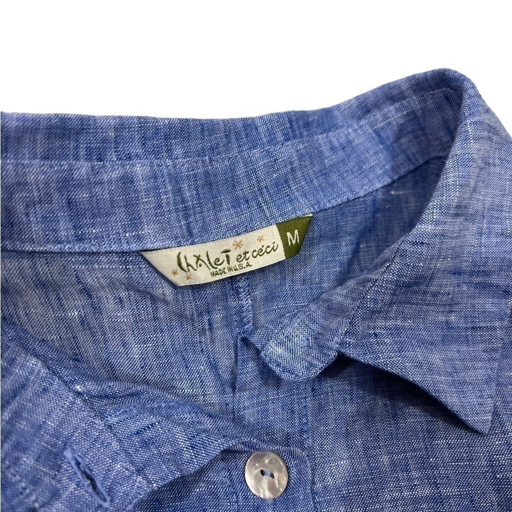 Chalet et Ceci Women’s Medium Blue Linen Lagenlook Tunic A Line Swing Hi Lo Hem - Picture 4 of 9